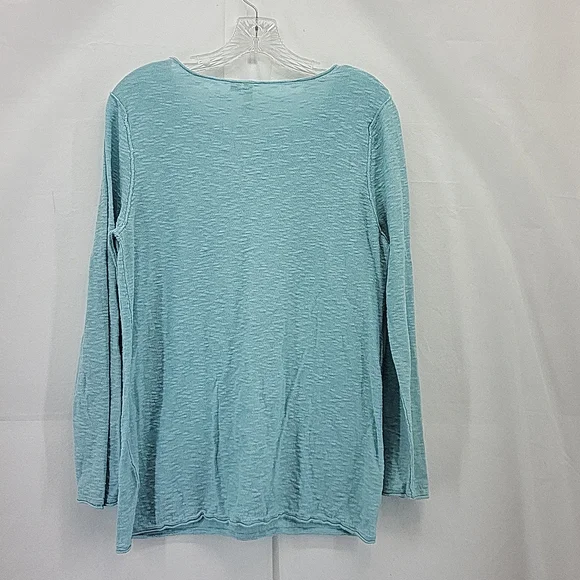 J. JILL PURE JILL Aqua Blue Scoop Neck Cotton Linen Blend Lightweight Sweater - Picture 5 of 11